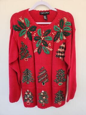 Vintage Work in Progress Christmas Sweater Embroidered Holiday Beaded Granny M